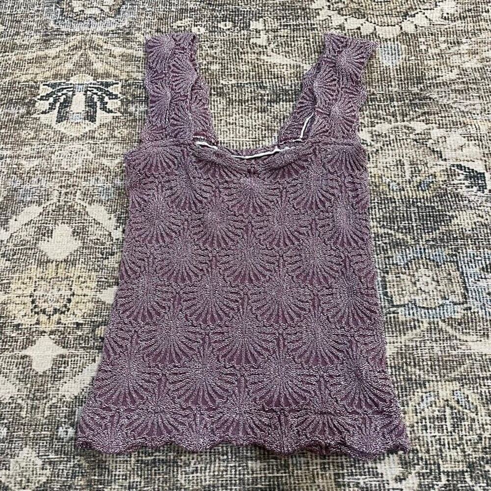 Intimately Free People Textured Knit Tank Top Mauve Purple Squareneck Womens P/S - Picture 3 of 5